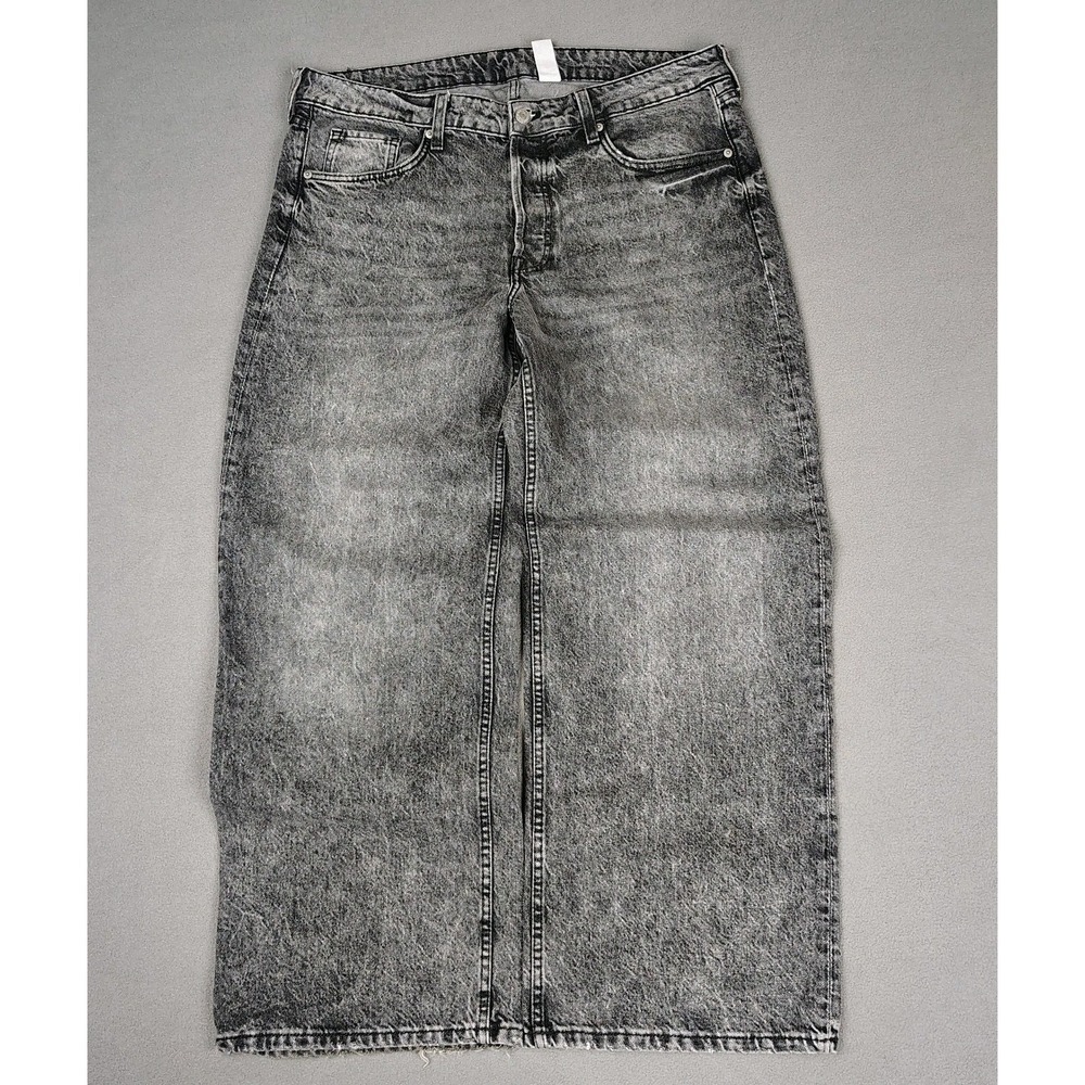 HM Wide Leg Baggy Jean Women *18 Faded Black Loose Fit Curvy Grunge Skater 38x30